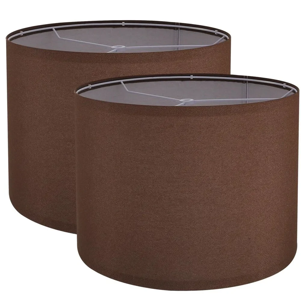 Set of 2, Drum Lampshades for Table or Floor Lamp, 13×13×10 in (Brown)
